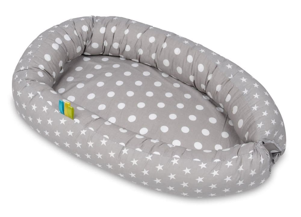Babynest - babynest - 0-8 månader - 100% bomull - 82x54cm - grå prickar på grått - vita stjärnor - grå