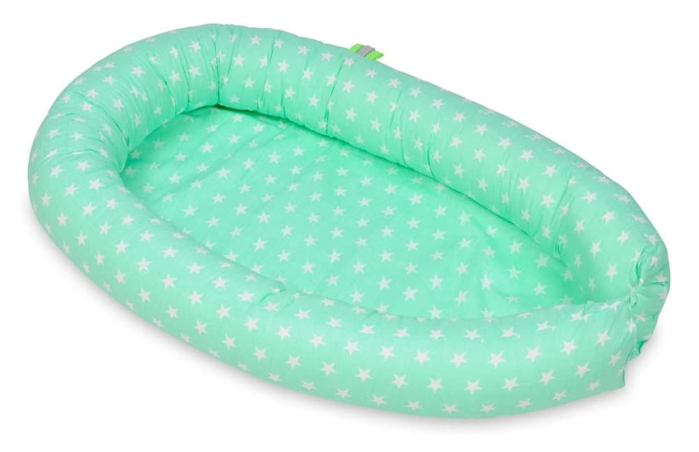 Babynest - babynest - 0-8 månader - 100% bomull - 82x54cm - vita stjärnor - mint