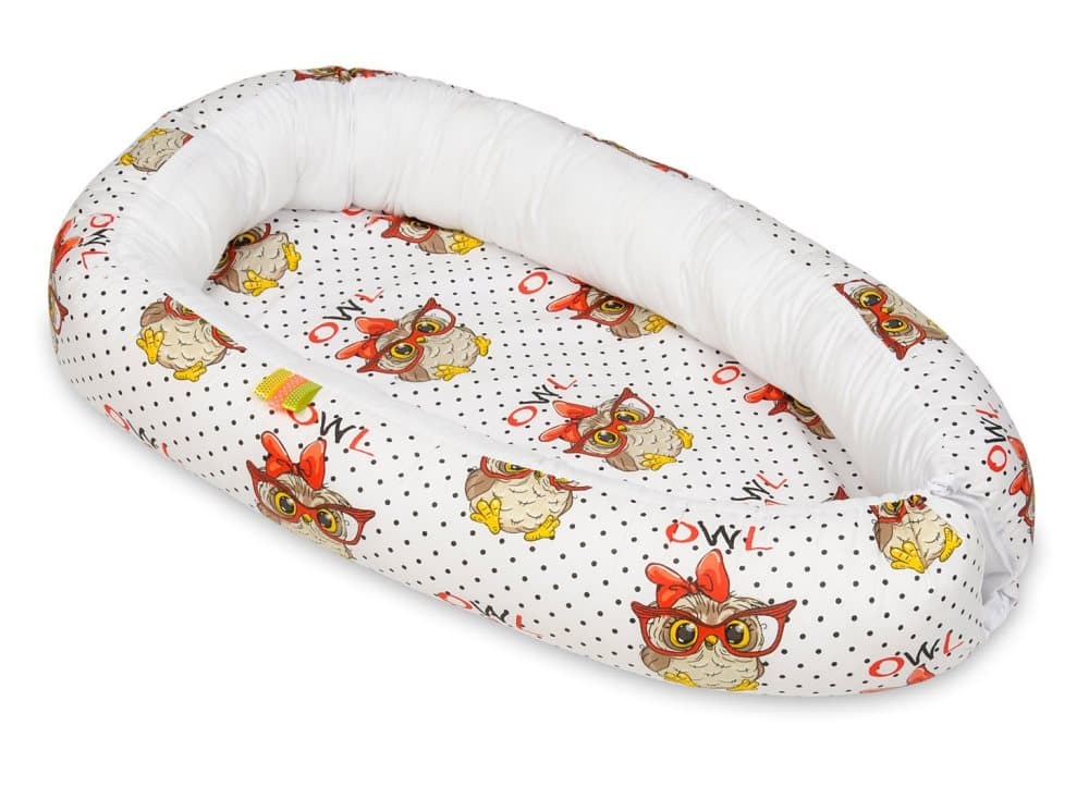 Babynest - babynest - 0-8 månader - 100% bomull - 82x54cm - ugglor - vit