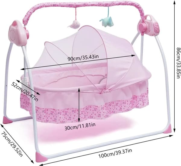 Baby Elektrisk Vagga, 5 Hastighetskontroll, Säker ABS Material,Rosa