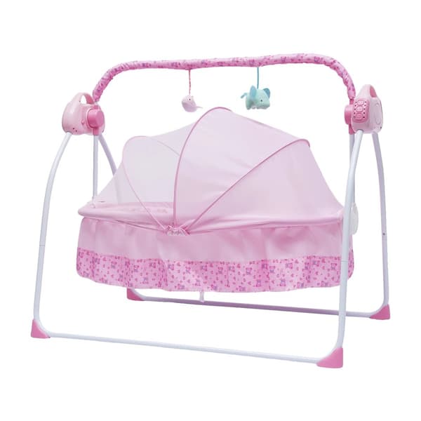 Elektrisk Babykrybbe, 5 Justerbara Hastigheter, Fjärrkontrollsdrift,Rosa