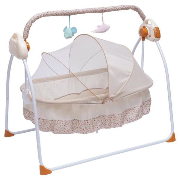 Elektrisk Babykrybbe, 5 Justerbara Hastigheter, Fjärrkontrollsdrift,Mörk kaki