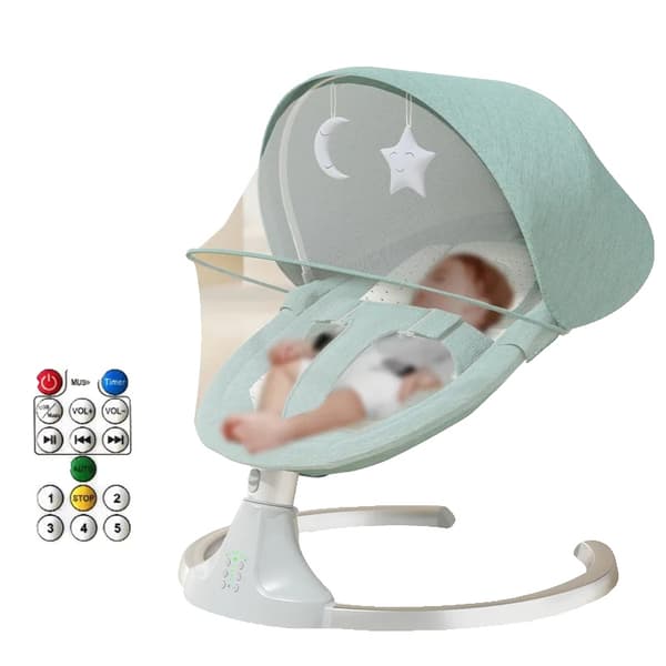 Elektrisk Babyvugge, 10 kg Belastningsevne, Justerbare Svingvinkler,Grøn