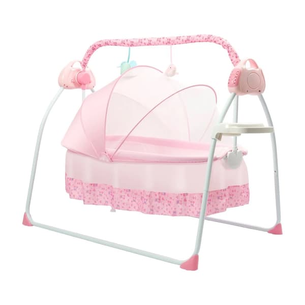 Elektrisk Spjälsäng, Säker och Bekväm Design, Bärbar och Kompakt,Rosa