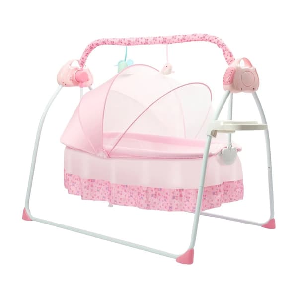 Elektrisk Spjälsäng, Säker och Bekväm Design, Bärbar och Kompakt,Rosa