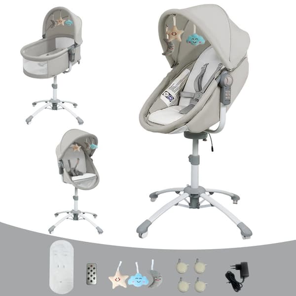 Babysäng, Unisex, Avtagbar madrass, Lekmobil med hängande leksaker,F002-GRÅ