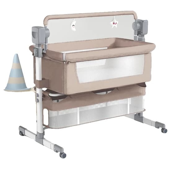 Spjälsäng för baby, justerbara höjder, fjärrkontroll, solid material,BJJ-601-BEIGE