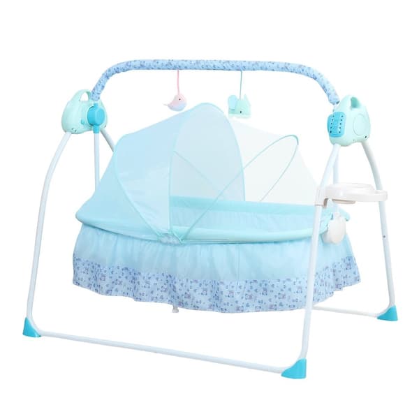Elektrisk Babykorg, 5 Justerbara Gunglägen, Bluetooth Musikanslutning, Fällbar Design,Blå