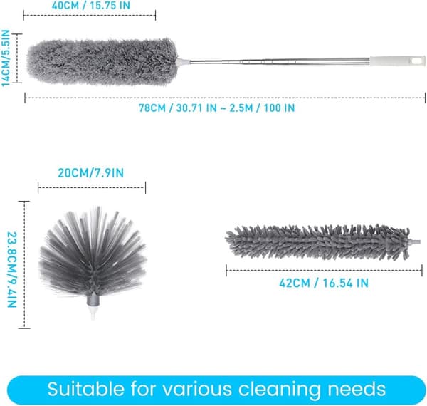 Støvsuger, 3 teleskopstøvsuger med teleskophåndtag Microfiber Duster Folding støvsuger Vaskbar støvsuger til loftsgardin Lysekrone (254cm