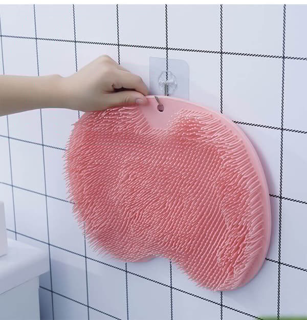 Silikon Fotskrubb Ryggskrubb Duschborste med Sugkoppar Rosa