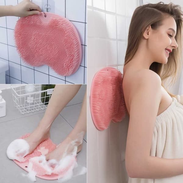 Silikon Fotskrubb Ryggskrubb Duschborste med Sugkoppar Rosa
