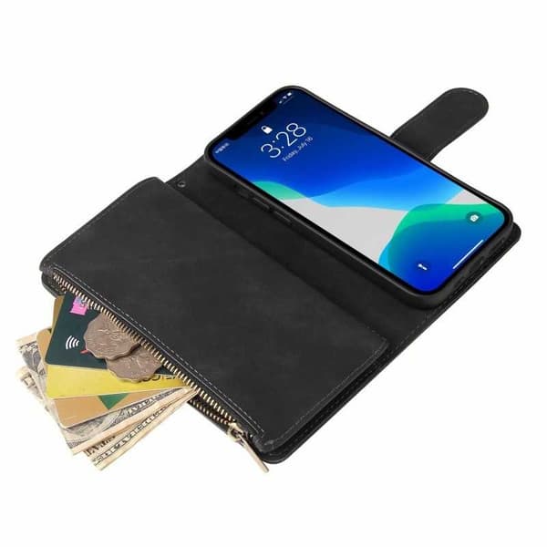 iPhone 12/12 Pro multifunktionel pungetaske lynlås 8-lomme