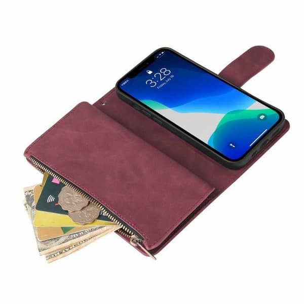 iPhone 12/12 Pro multifunktionel pungetaske lynlås 8-lomme