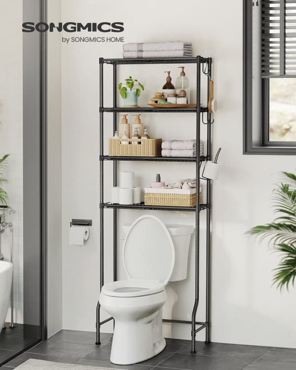 WC -hylly - 4 tasoa ja koukkuja - avaruusväli - musta