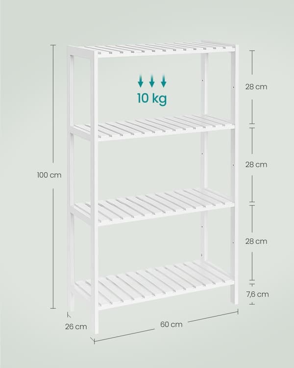 Bambus badeværelsestavle 26 x 60 x 100 cm hvid