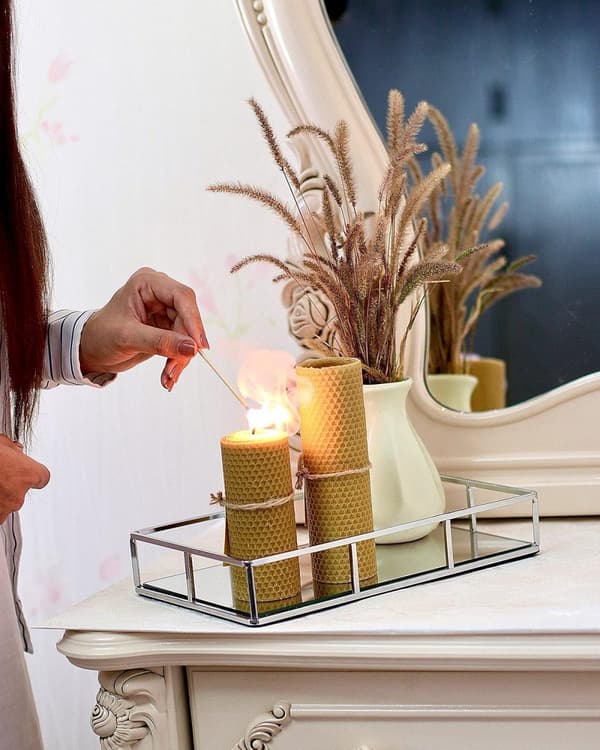 Spegel Vanity Tray-Vanity Tray för köksskåp i rektangeldesign för smycken, parfym, sminkorganisator | Dekorativ sminkfat i metall, silver