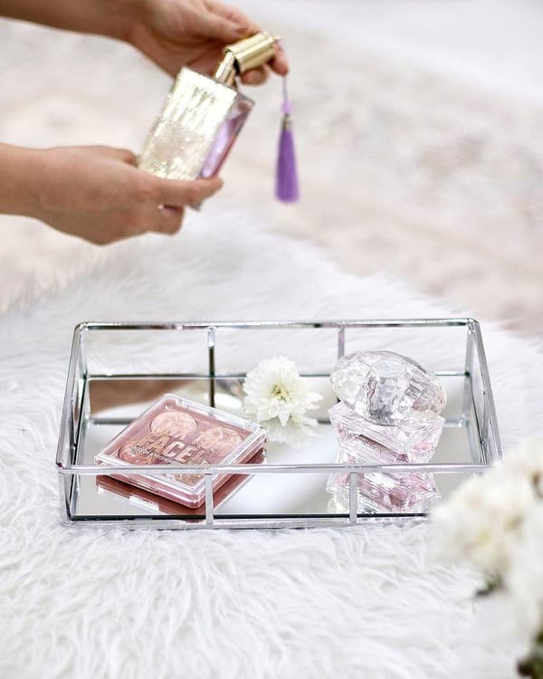 Spegel Vanity Tray-Vanity Tray för köksskåp i rektangeldesign för smycken, parfym, sminkorganisator | Dekorativ sminkfat i metall, silver