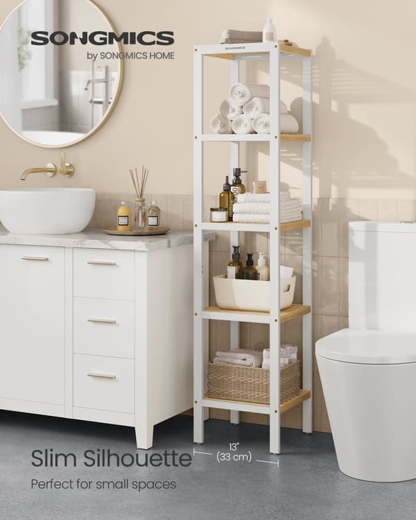 Bambu -kylpyhuoneteline - 5 kerrosta - pilvinen valkoinen ja luonnollinen beige
