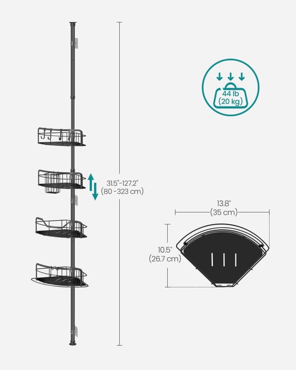 4-lagers hörn dusch truck-span pole utan borrning-bläck-svart