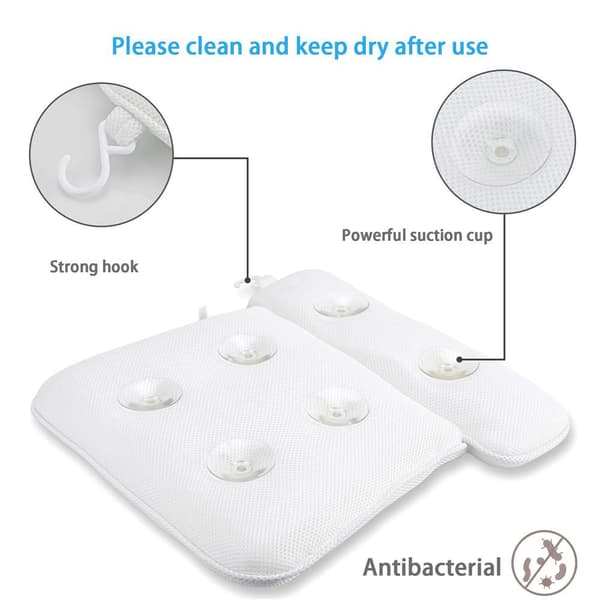 Badkudde i VIT Spa Badkarskudde tillverkad av vattenavvisande tyg Ergonomisk form och starka sugknoppar för bästa komfort.