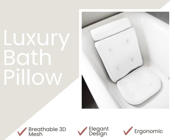 HelloBath® - Luksus badepude (aftagelig) - Pude til badekar - Nakke- og rygstøtte i badet - Badesæde - Inkl. vaskepose - Hvid