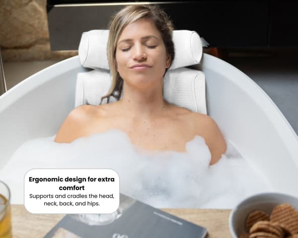 HelloBath® - Luksus badepude (aftagelig) - Pude til badekar - Nakke- og rygstøtte i badet - Badesæde - Inkl. vaskepose - Hvid