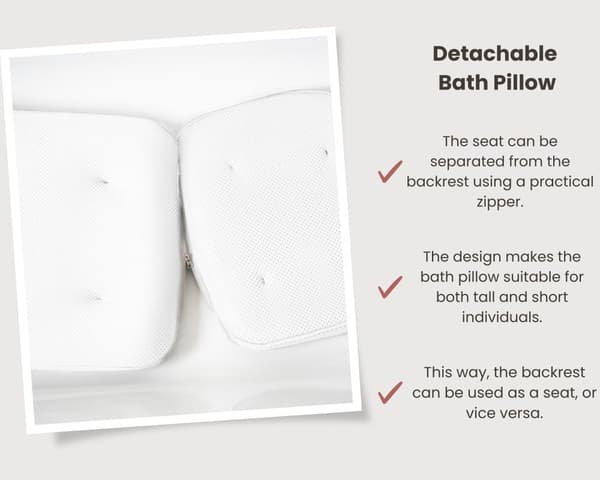 HelloBath® - Luksus badepude (aftagelig) - Pude til badekar - Nakke- og rygstøtte i badet - Badesæde - Inkl. vaskepose - Hvid