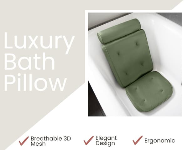 HelloBath® - Luksus badepude (aftagelig) - Pude til badekar - Nakke- og rygstøtte i badet - Badesæde - Inkl. vaskepose - Grøn