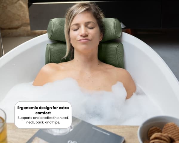 HelloBath® - Luksus badepude (aftagelig) - Pude til badekar - Nakke- og rygstøtte i badet - Badesæde - Inkl. vaskepose - Grøn