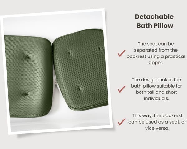HelloBath® - Luksus badepude (aftagelig) - Pude til badekar - Nakke- og rygstøtte i badet - Badesæde - Inkl. vaskepose - Grøn