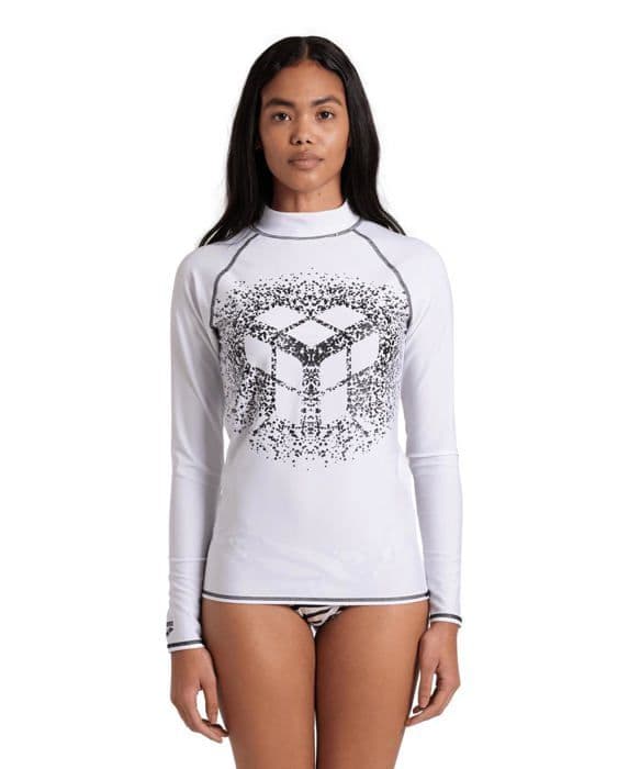 Arena - 006289 - Femme Kvinno Rash Vest L/S Grafisk Topp, Vit-Svart, M EU