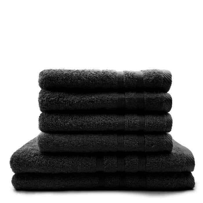 I DAG Sæt med 4 badehåndklæder 50 x 100 cm + 2 badehåndklæder 70 x 130 cm lakris - 100% bomuld