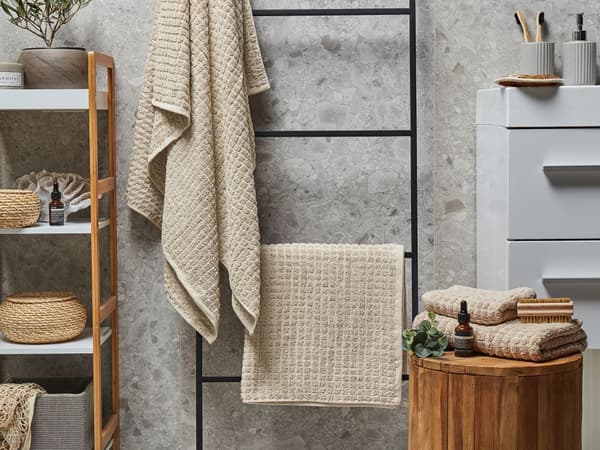 Handduk Set om 4 Beige Bomull Naturlig Snabbtorkande Maskintvätt