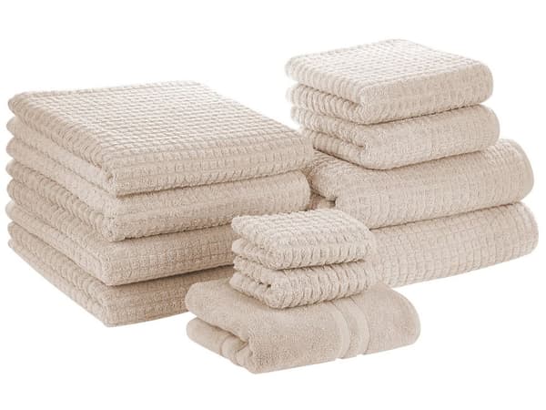 Handduk Set om 11 Beige Bomull Naturlig Snabbtorkande Maskintvätt