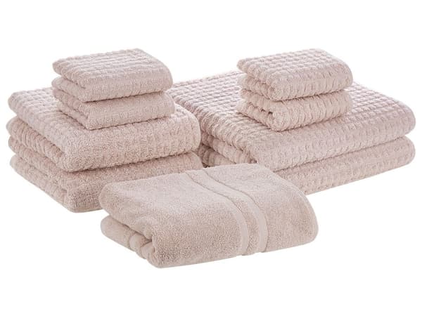 Sett med 9 håndklær Rosa Bomull Gjestehåndkle Badehåndkle Badematte Tekstil Luksuriøst Baderom