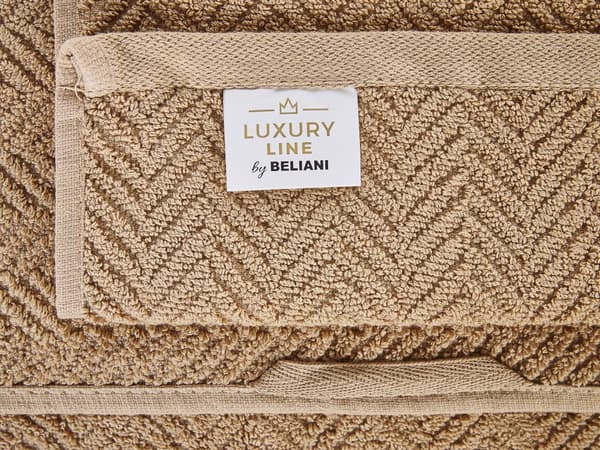 Sæt med 9 Håndklæder Beige Terry Bomuld Chevron Mønster Tekstur Badehåndklæder Gæstehåndklæder Håndklæder Bademåtte