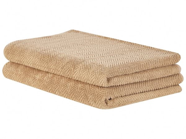 Pyyhe puuvilla beige 100 x 150 cm 2 kpl siksak kuvio frotee kylpyhuoneen sisustus