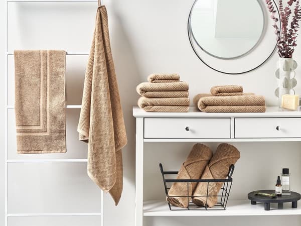 Pyyhe puuvilla beige 9 kpl setti siksak kuvio frotee kylpyhuoneen sisustus