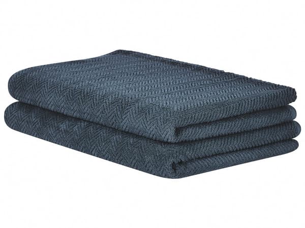 Set med 2 Badlakan Handdukar Marinblå Terry Bomull 100 x 150 cm Chevron Mönster Badlakan