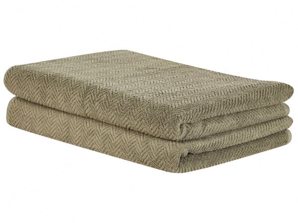 Set med 2 Badlakan Handdukar Grön Terry Bomull 100 x 150 cm Chevron Mönster Badlakan