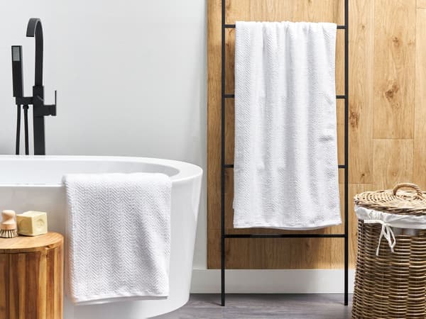 Set med 2 Badlakan Handdukar Vit Terry Bomull 100 x 150 cm Chevron Mönster Badlakan
