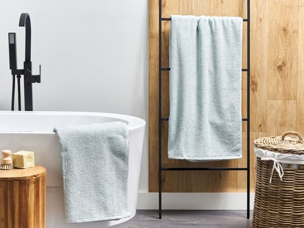 Set med 2 Badlakan Handdukar Mintgrön Terry Bomull 100 x 150 cm Chevron Mönster Badlakan