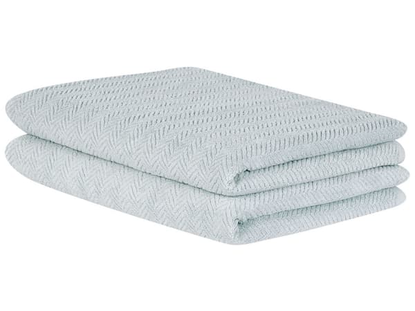 Set med 2 Badlakan Handdukar Mintgrön Terry Bomull 100 x 150 cm Chevron Mönster Badlakan
