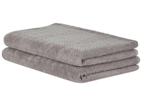 Set med 2 Badlakan Handdukar Grå Terry Bomull 100 x 150 cm Chevron Mönster Badlakan