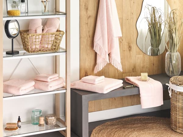Sæt med 9 badehåndklæder Pink Terry Bomuld Polyester kvaster Tekstur badehåndklæder