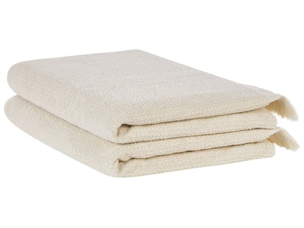 Pyyhesetti beige puuvilla 100 x 150 cm 2 kpl hapsuilla pehmeä kylpypyyhe