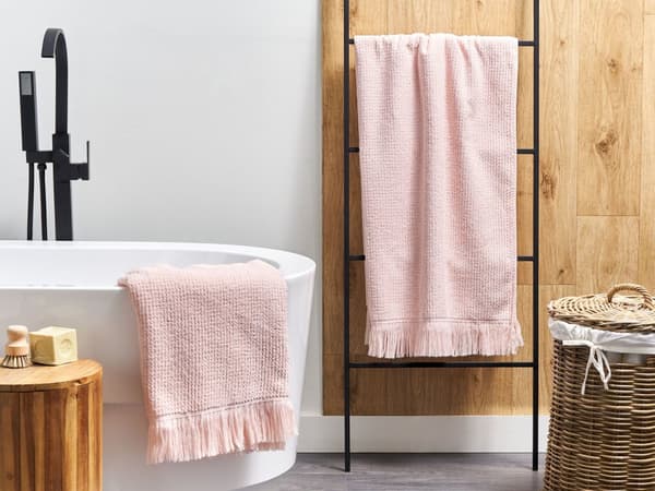 Sett med 2 Håndklesett Rosa Bomull Polyester Frotté 100 x 150 cm Frynser Håndklær Tekstil Tilbehør Bad Baderom