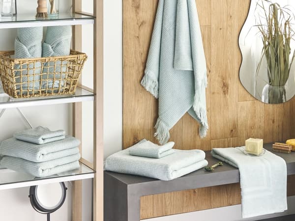 Sett med 2 Håndklesett Mintgrønn Bomull Polyester Frotté 100 x 150 cm Frynser Håndklær Tekstil Tilbehør Bad Baderom