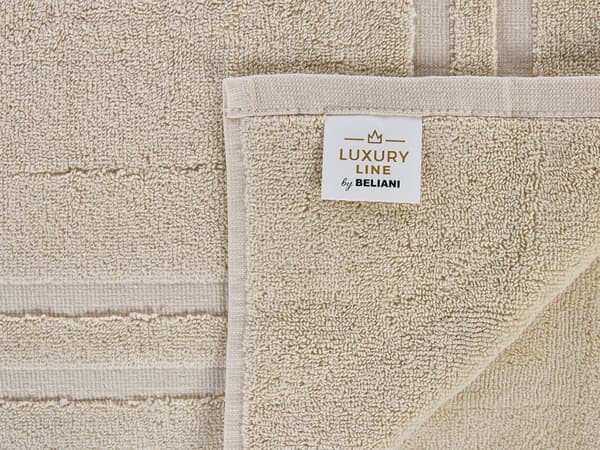Sett med 2 Håndklesett Beige Bomull Polyester Frotté 100 x 150 cm Frynser Håndklær Tekstil Tilbehør Bad Baderom