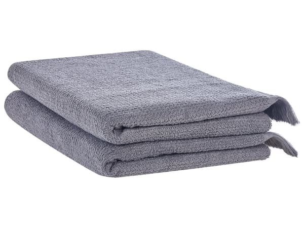 Set med 2 Badlakan Handdukar Grå Bomull Polyester 100 x 150 cm Tofsar Textur Badhanddukar